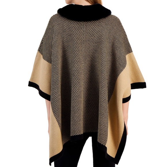 Anne Klein Black and Cream Zipper Poncho - Picture 2 of 7